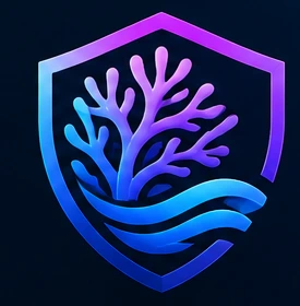 SecureReef koraal en schild embleem